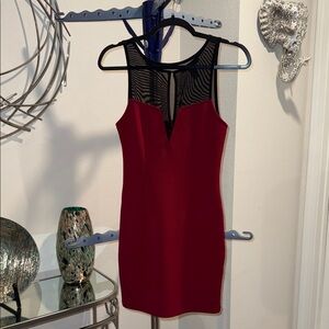 Forever 21 Red and Black Mesh Mini Dress
